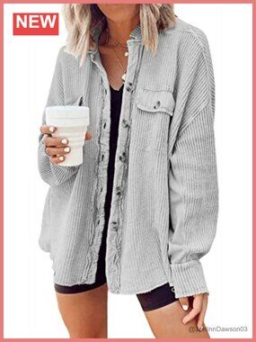 Oversized Waffle Knit Shacket Button Down Long Sleeve Tunic Shirt